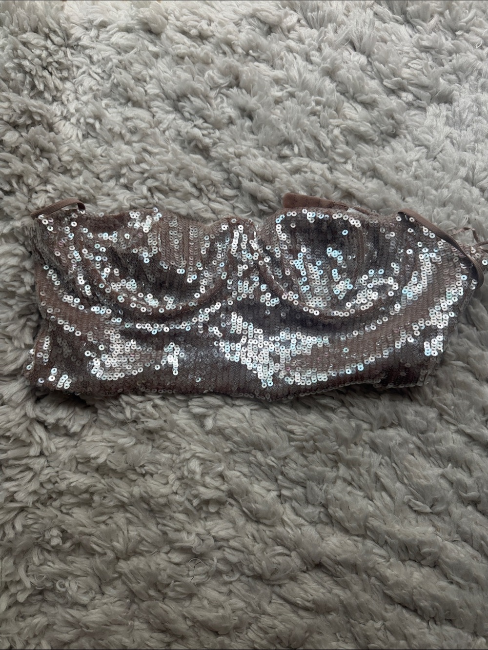 Zara Sequin Bandeau Tube Top in Rose Metallic